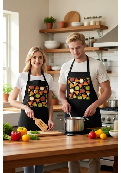 Unisex Aşçı Önlüğü Taco Guacamole Grafik Sanat Baskılı Mutfak Giy Siyah