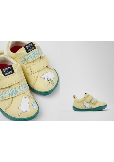 Camper Tws Fw By Moomin Çocuklar İçin Sarı Ve Beyaz Deri Spor Ayakkabılar.