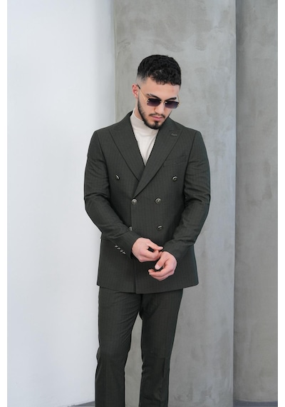 Dupont Classics Dupont Slim Fit Sivri Yaka 6 Drop Çift Yırtmaç Çizgili Viskon Kruvaze Erkek Takım Elbise Yeşil Dupont Classics Dupont Slim Fit Sivri Yaka 6 Drop Çift Yırtmaç Çizgili Viskon Kruvaze Erkek Takım Elbise Yeşil