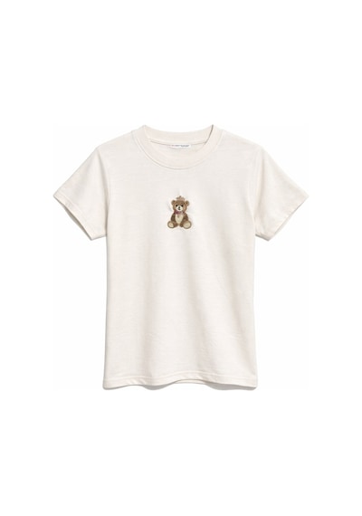 Mixray 2078 Kadın Pamuk Ayıcık Nakışlı Bisiklet Yaka T-shirt Bej