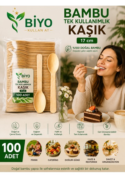 Tek Kullanımlık Bambu Kaşık 100 Adet