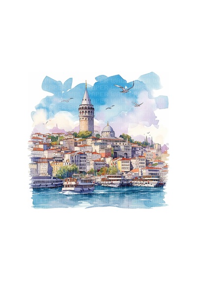 İstanbul Suluboya Poster Duvar Kağıdı Renkli