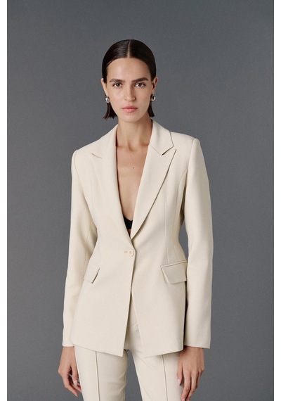 Vatkalı Fitted Kesim Blazer Ceket-20468 Bej