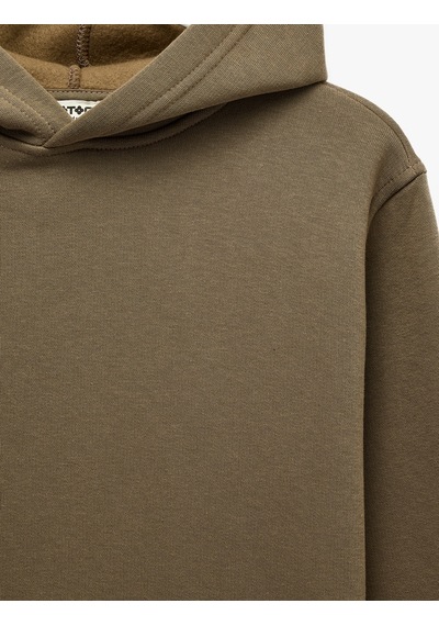 Koton Pamuklu Uzun Kollu Kapşonlu Şardonlu Oversize Sweatshirt Kahverengi 7wkb10027tk Kahve
