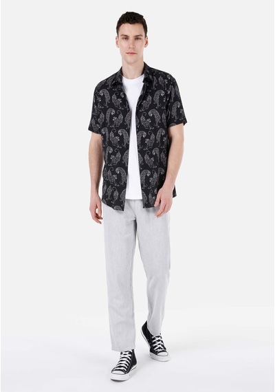Colin's Colins Regular Fit Shirt Neck Baskılı Erkek Siyah Kısa Kol Gömlek Cl1067580 Q1.v1 Blk Siyah