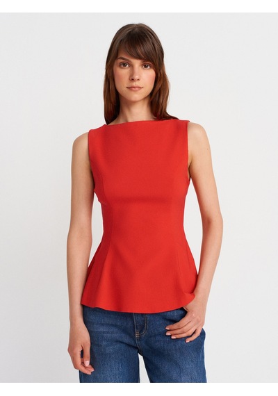 Dilvin 50281 Peplum Top-kırmızı Kırmızı