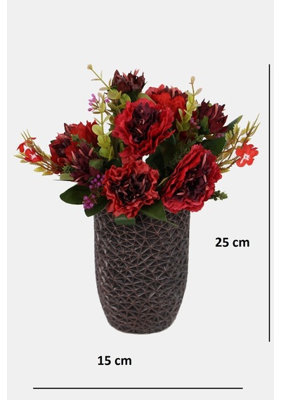 Yapay Çiçek Deposu Lüx Beton Retro Tombul Vazoda Yapay Kasımpatı Tanzimi 25 Cm Bordo
