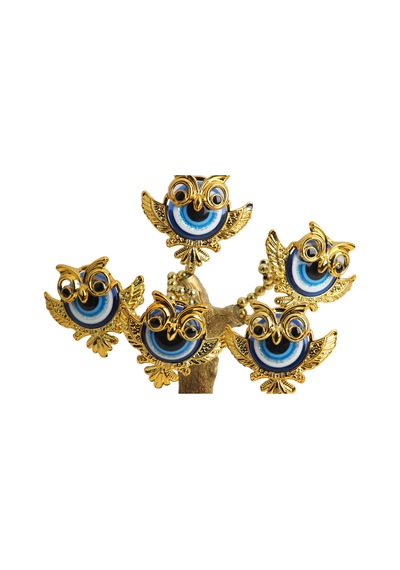 Feng Shui Nazar Boncuğu Çiçeği Hayat Ağacı Biblo Servet Çakra Şans Ağacı Mavi Göz Baykuş 15 Cm.