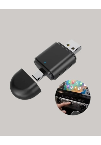 Kablosuz Carplay Adaptörü Usb-a &amp Type-c Uyumlu Hızlı Bağlantı Cihazı Siyah