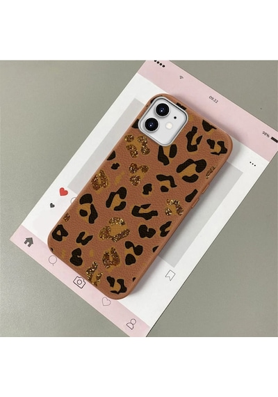 İphone 11 Uyumlu Kahverengi Deri Dokulu Silikon Kamerayı Korur Şok Emici Kılıf 5