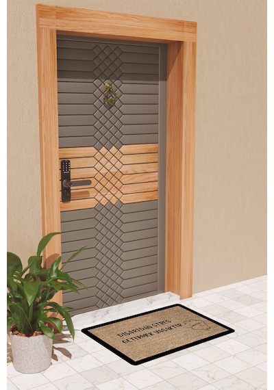 Rugmood Modern Dijtal Baskı Siyah Çerçeveli Stres Yasaktır Kapı Önü Paspası Çok Renkli