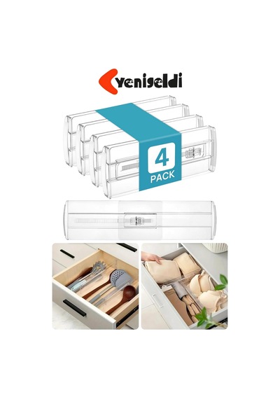 4 Adet Ayarlanabilir Yapışkansız Kilitlenebilir Şeffaf Çekmece Bölücü Plastik Organizer Düzenleyici Diğer