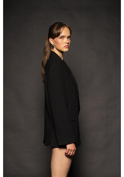 Kadın Siyah Basene Oturan Oversize Blazer Siyah
