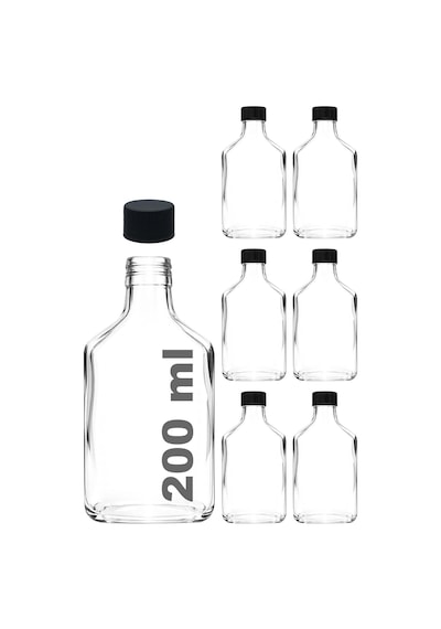200 Cc Kapaklı Cold Brew Şişesi 200 Ml Yassı Soğuk Kahve Cam Şişe 6 Adet Siyah Plastik