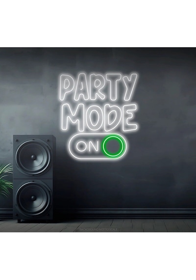 Party Mode On Yazılı Ve Şekilli Neon Tabela Beyaz