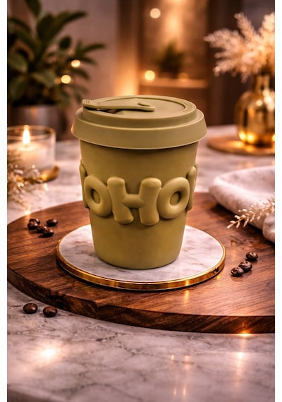 Acar Porselen Kupa Bardak Silikon Kapaklı Kahve Çay Ofis Bardağı 400ml Acı Kahve