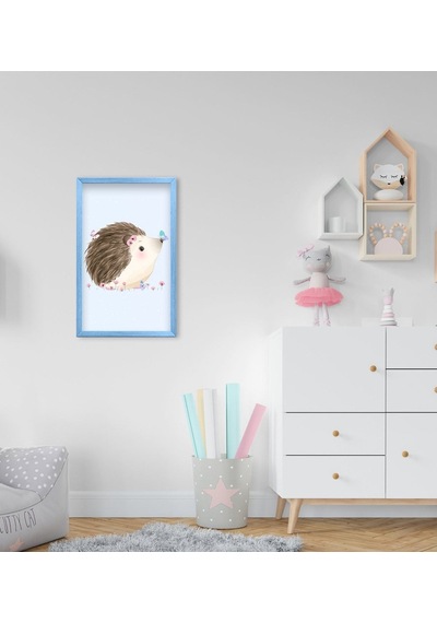 Bk Home Sevimli Kirpi Tasarımlı Dekoratif Mavi Ahşap Çerçeveli Ço (551087411)