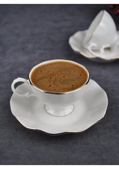 12 Parça Porselen Kahve Fincan Seti 90 Ml Yaldızlı Türk Kahvesi Fincanı Takımı Lilyum Altın