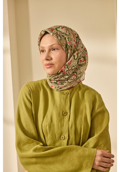 Silk Home Mine Desen Soft Pamuk Eşarp Kına Yeşili