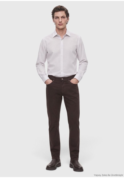 Ramsey Kahverengi Dokuma Slim Fit Casual Pamuk Karışımlı Pantolon