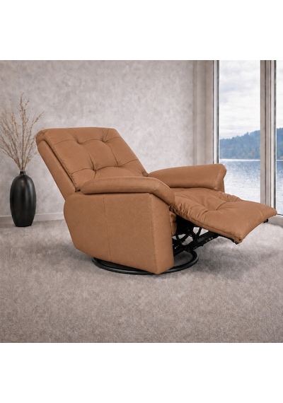 Smarto Relax Zürih Vıp Elektrikli Döner Sallanan Tv Koltuğu Kontrol Panelli Ergonomik Gerçek Deri Baba Koltuğu Açık Kahverengi