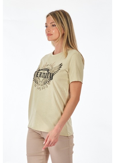Only Bisiklet Yaka Baskılı Açık Yeşil Kadın T-shirt 15286658 001