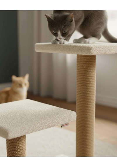 Pet Çift Stepli Kedi Tırmalama Beyaz