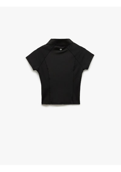 Koton Slim Fit Fermuarlı Dik Yaka Kısa Kollu Spor Tişört Siyah 7wak10024nk