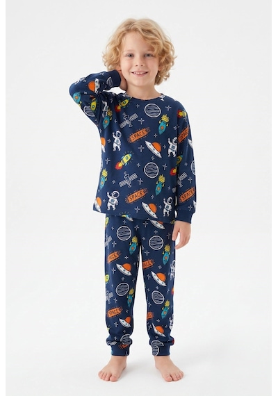 Bunny Hopp %100 Pamuk Interlok Kumaş Erkek Çocuk Pijama Takımı Lacivert Uzay Roket Ve Gezegen Desenli Bunny Hopp %100 Pamuk Interlok Kumaş Erkek Çocuk Pijama Takımı Lacivert Uzay Roket Ve Gezegen Desenli
