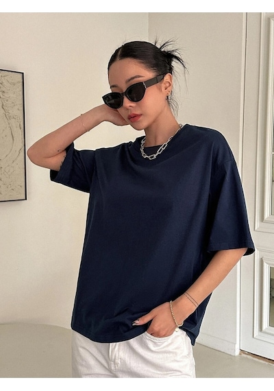 Flood Of Style Kadın Lacivert Kind Hearted Baskılı Oversize T-shirt