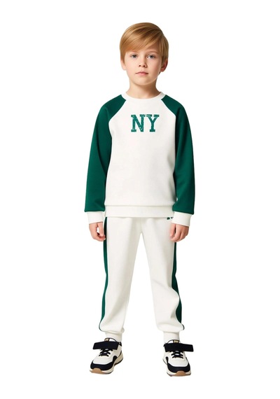 Frm Erkek Çocuk Şık Ve Konforlu Pamuklu Sweatshirt Ve Eşofman Altı Ta Ekru