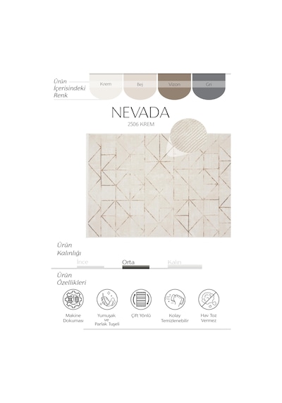 Cool Halı Nevada 2506 Krem Vizon Geometrik Desenli Halı Yumuşak Ev Oda Salon Oturma Odası Halısı