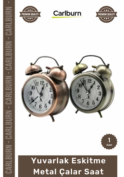 Saat Retro Vintage Dekoratif Hediyelik Sessiz 8 Cm Işıklı Yuvarlak Eskitme Metal Çalar Saat Çok Renkli