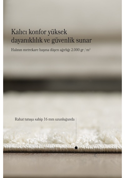 Yumuşak Peluş Tüylü İskandinav Desenli Kabarık Bukleli Krem Renkli Halı Krem