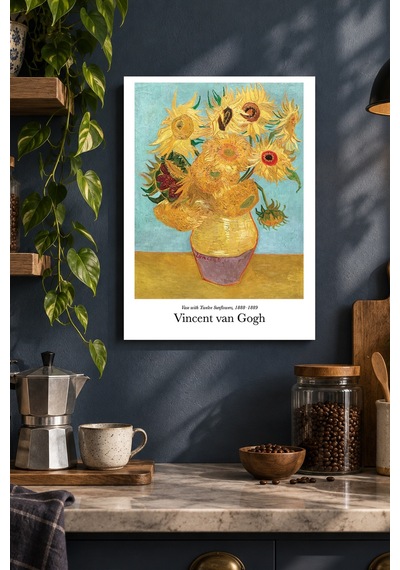 Ayçiçeği Vazosu Desenli Dekoratif Mdf Tablo, Çerçeve Görünümlü Ahşap Poster