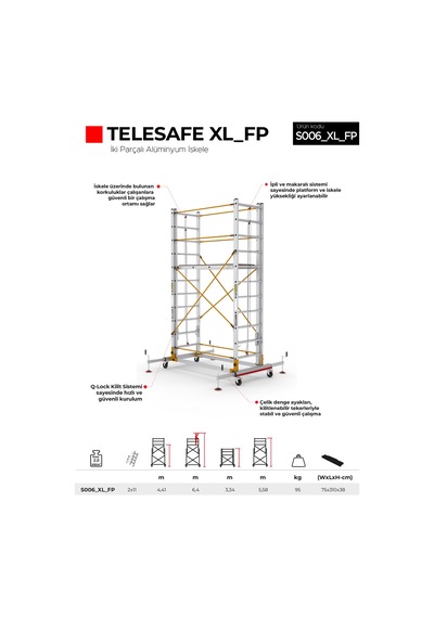 Çağsan 2x11 Basamaklı Telesafe Xl Fp - İki Parçalı Alüminyum İskele S006 Xl Fp