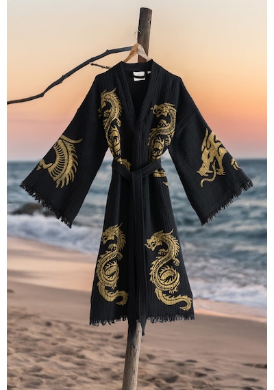 Varol Organik %100 Pamuk Kimono Yaka Sabalık Bornoz - Viserion Sarı