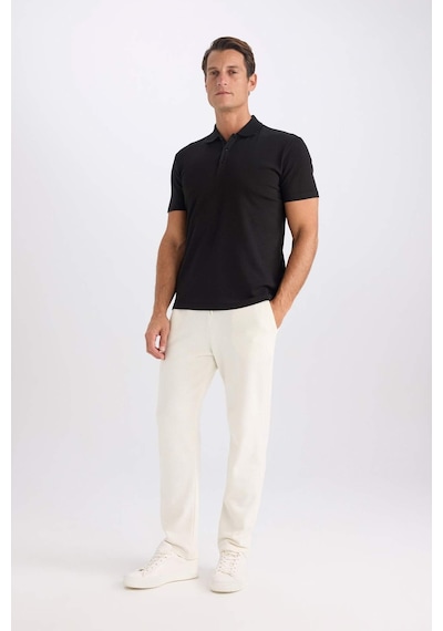 DeFacto Slim Fit Dar Kesim Polo Yaka Kısa Kollu Pamuklu Modal Karışımlı Basic Düz Siyah Tişört M6609AZ25SPBK81