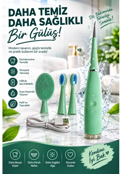 Ağız Bakımı İçin - Diş Fırçası - Diş Taşı Temizleme Cihazı - Dil Temizleyici - Usb Şarjlı - 3 Lü Bakım Seti
