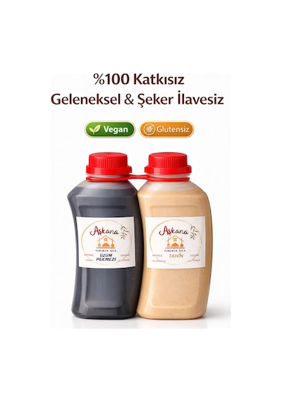 Doğal Üzüm Pekmezi&tahin Seti, %100 Katkısız,geleneksel,şeker İlavesiz, Saf, Ekonomik Paket,2'li