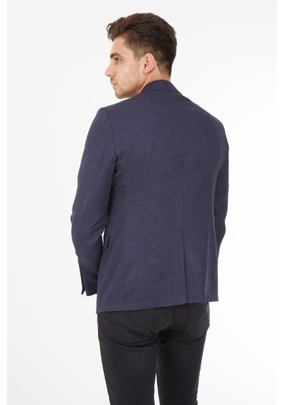 Sposo 5139 Ekose Yelekli Dar Kalıp Lacivert Erkek Blazer Ceket Lacivert