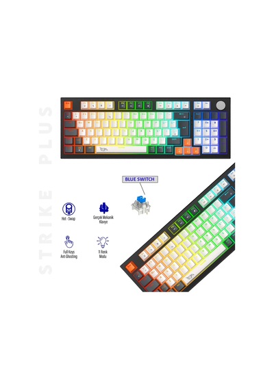 Mavi Switch, Hot Swap, Eva Süngerli - Rgb Kablolu Mekanik Oyuncu Klavyesi, Knob Kontrollü Ses Ve Işık Ayarı, Numpadli Full Size Gaming Keyboard, Türkçe Q Klavye, Gasket Yapı Rgb Gaming Kablolu Klavye Mavi Switch, Hot Swap, Eva Süngerli - Rgb Kablolu Mekanik Oyuncu Klavyesi, Knob Kontrollü Ses Ve Işık Ayarı, Numpadli Full Size Gaming Keyboard, Türkçe Q Klavye, Gasket Yapı Rgb Gaming Kablolu Klavye