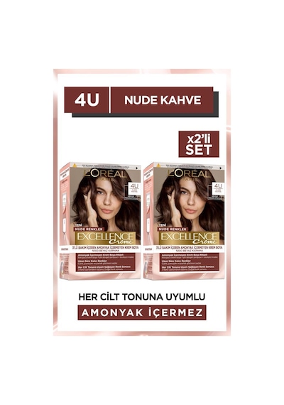 Excellence Creme Nude Renkler Saç Boyası 4u Nude Kahve 2'li Set pktexclncnude4u-9221
