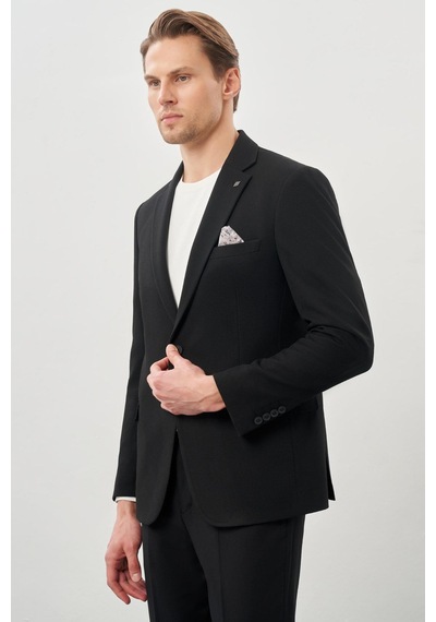 İmza Siyah Gabardin Mono Yaka Tam Astar Esnek 6 Drop Slim Fit Casual Ceket 1002245162 Siyah