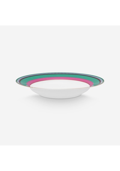 Pembe Yeşil Porselen Çukur Tabak 23,5 Cm