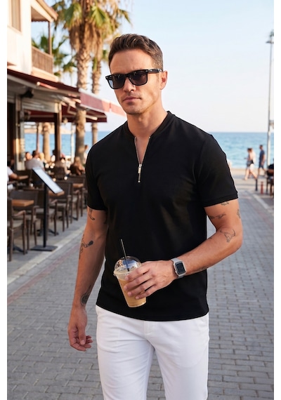 Buratti Pamuklu Regular Fit Yarım Fermuarlı Erkek T Shirt 5902653 Siyah