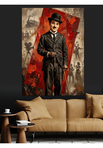 Charlie Chaplin Klasik Sinema Portresi Dekoratif Kanvas - Mdf Ahşap Tablo
