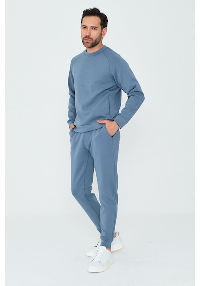 White Stone Mavi Pamuklu Erkek Basic Sweatshirt Blue