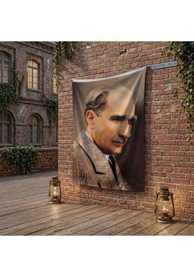 Sivil Gazi Mustafa Kemal Atatürk Yan Portre Poster Bayrak Raşel Kumaş 100x150 Cm Ata8 Diğer