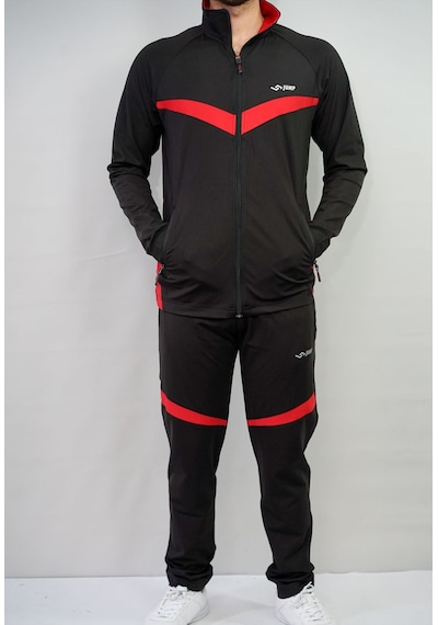 Jump Erkek Dalgıç Kumaş Slim Fit Eşofman Takımı Siyah/kırmızı Siyah - Kırmızı